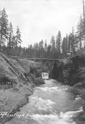 Photo taken in 1912 of the future site for Condit Dam.