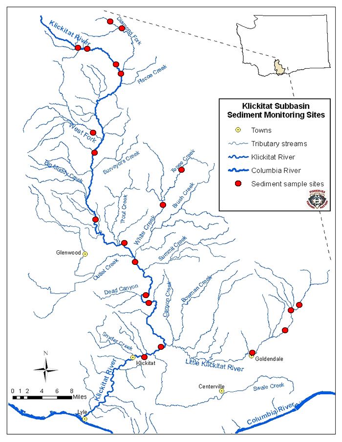 Interactive map of Klickitat Subbasin sediment monitoring sites