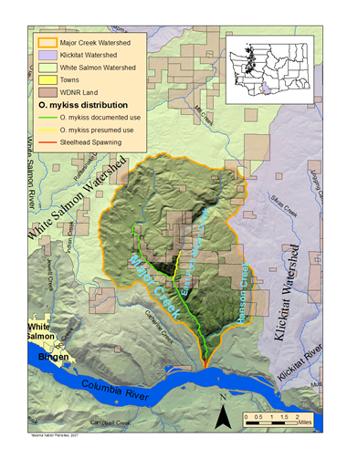 Map of the Major Creek and surrounding watersheds, Washington.