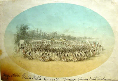 Gustav Sohon sketch of The Treaty at Walla Walla, 1855